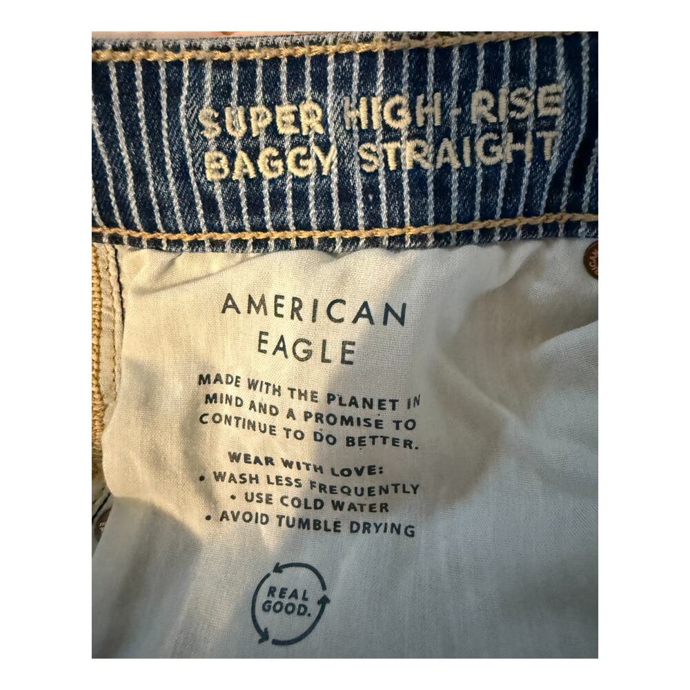 American Eagle Jeans Womens Size 10 Baggy Straight High Rise Pinstripe 32x28 - Picture 3 of 12
